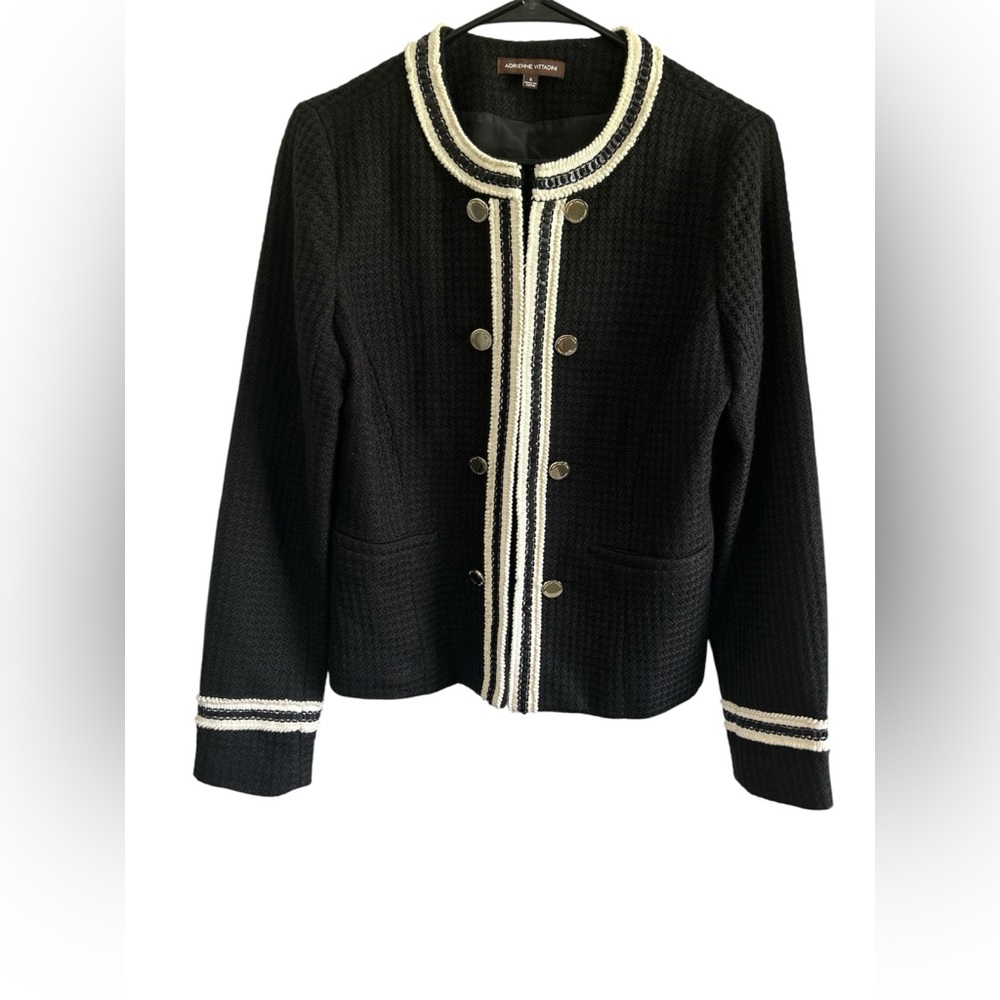 Adrienne Vittadini Wool Blend Blazer Jacket Size 6 Gold Buttons Black And Ivory